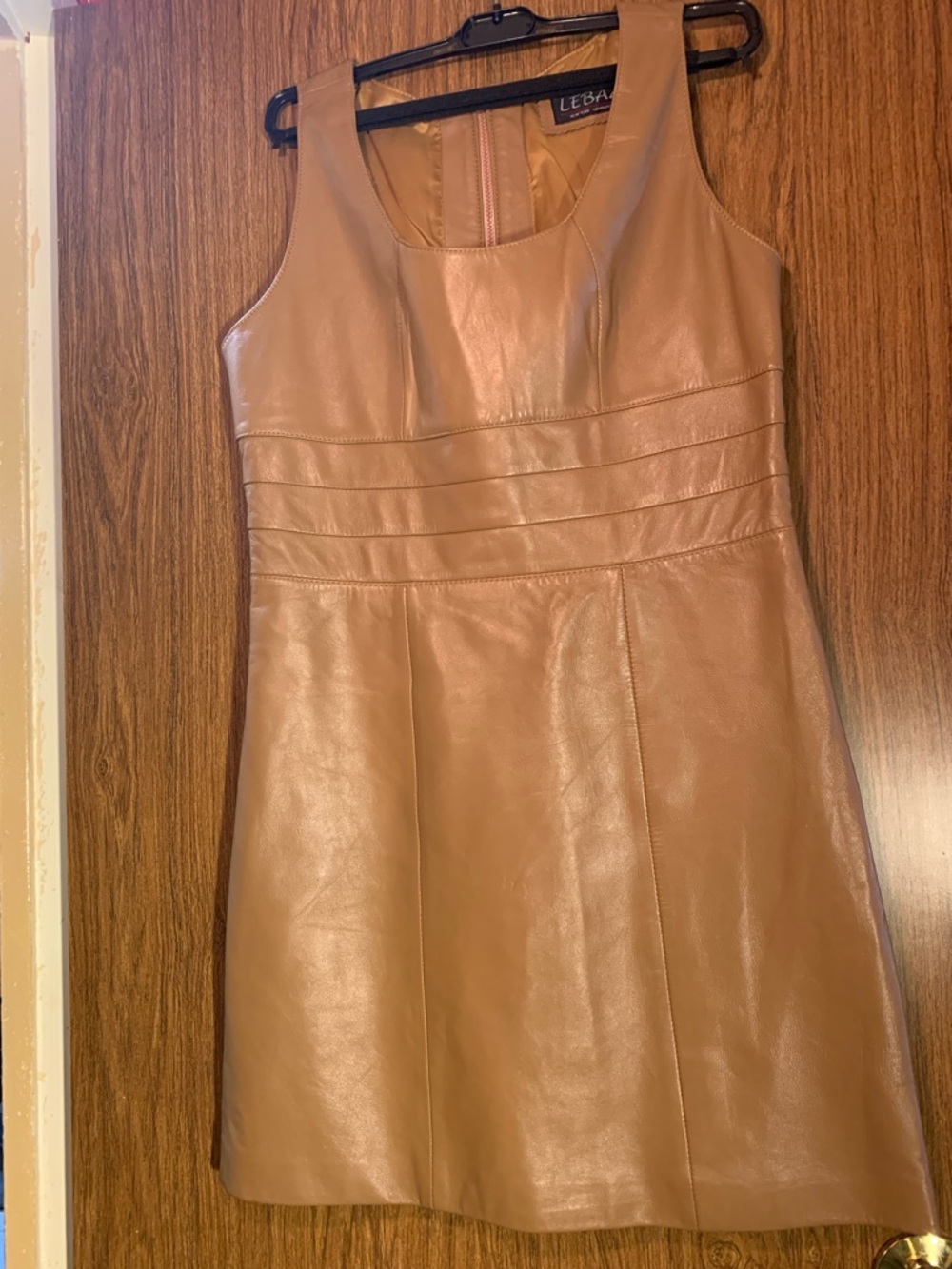 Leather Sleeveless A-Line Dress in Tan